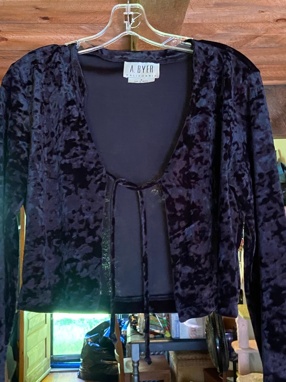 Vintage A. Byer Black Crushed Velvet Tie-Front Crop Top